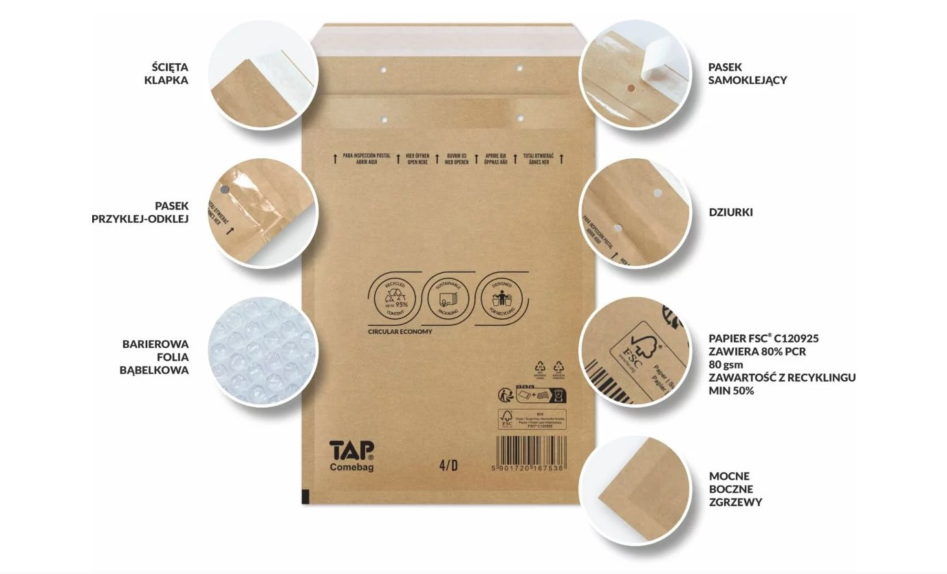 Koperta ochronna D/14 eco brązowa 200x275 [180x265] TAP Comebag (5szt)